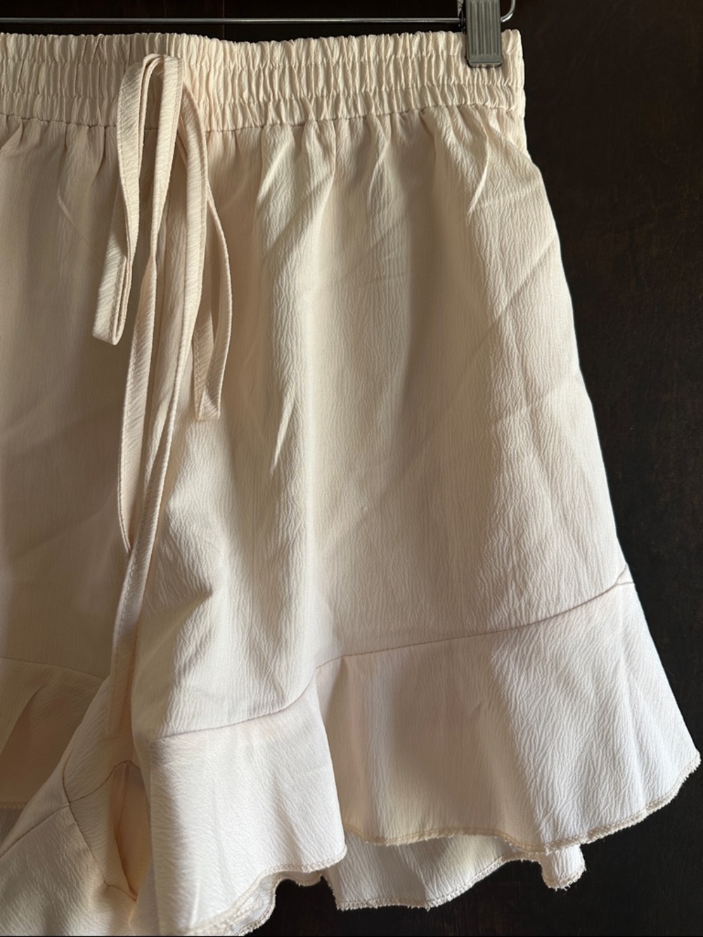 Cream Ruffle-Hem Shorts with Drawstring Waist - Picture 2 of 3